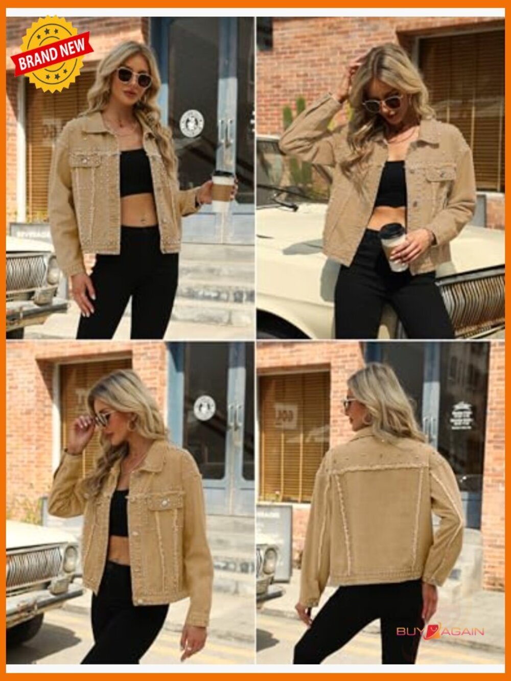 Dressy Rivet Studded Cropped Jean Jacket Women Western Washed Denim Coat - Picture 2 of 7